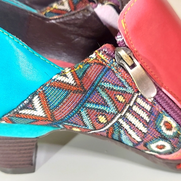 Socofly Maroon & Turquoise Leather Round Toe Heeled Shoes - Picture 15 of 15